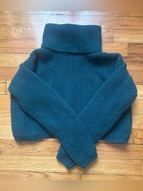 Thakoon Teal Ribbed Cowl Turtleneck Sweater